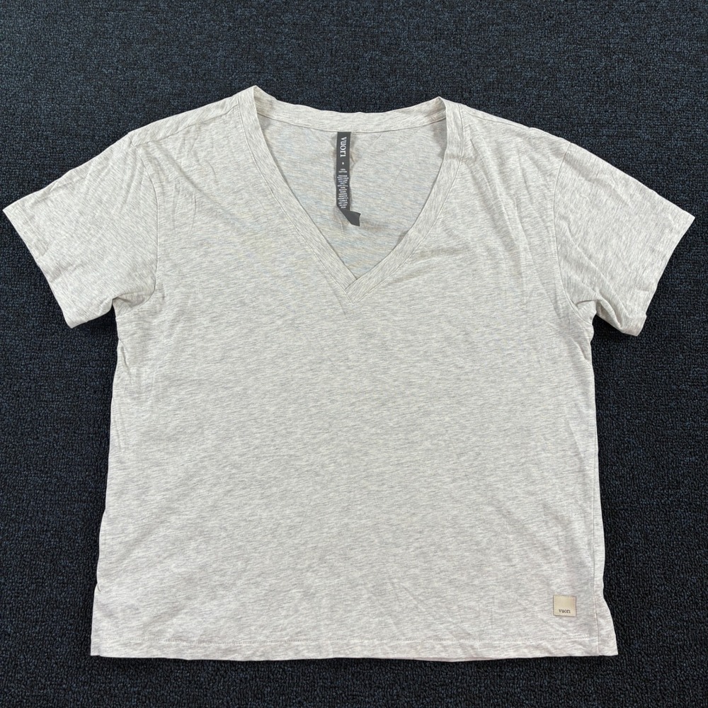 Vuori Sutton V-Neck Shirt Womens Small Short Sleeve Heather Gray Cotton VW1123